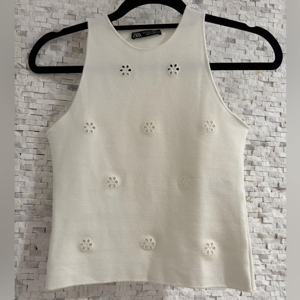 Zara Cream Tank Top with Floral Accents